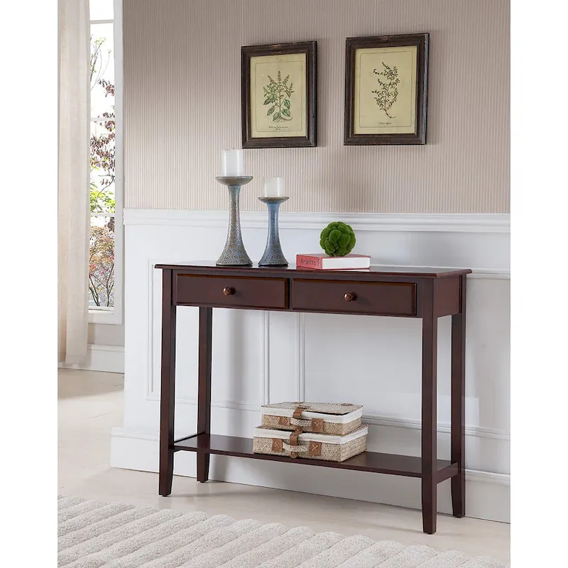Walnut-Finish Console Table with 2 Drawers – Hallway or Sofa Table (42