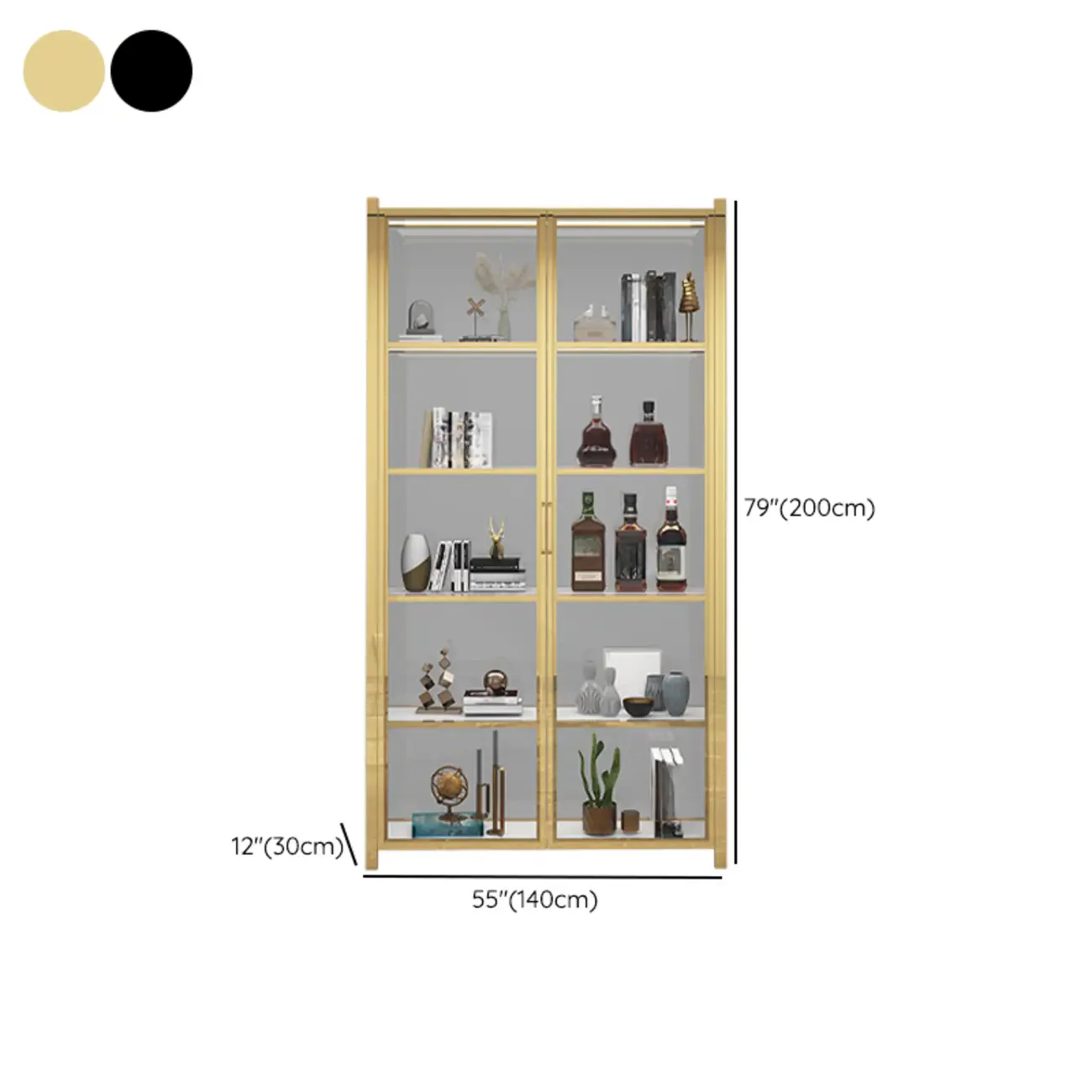 Freestanding Gold Glass Display Cabinet with LED Lights