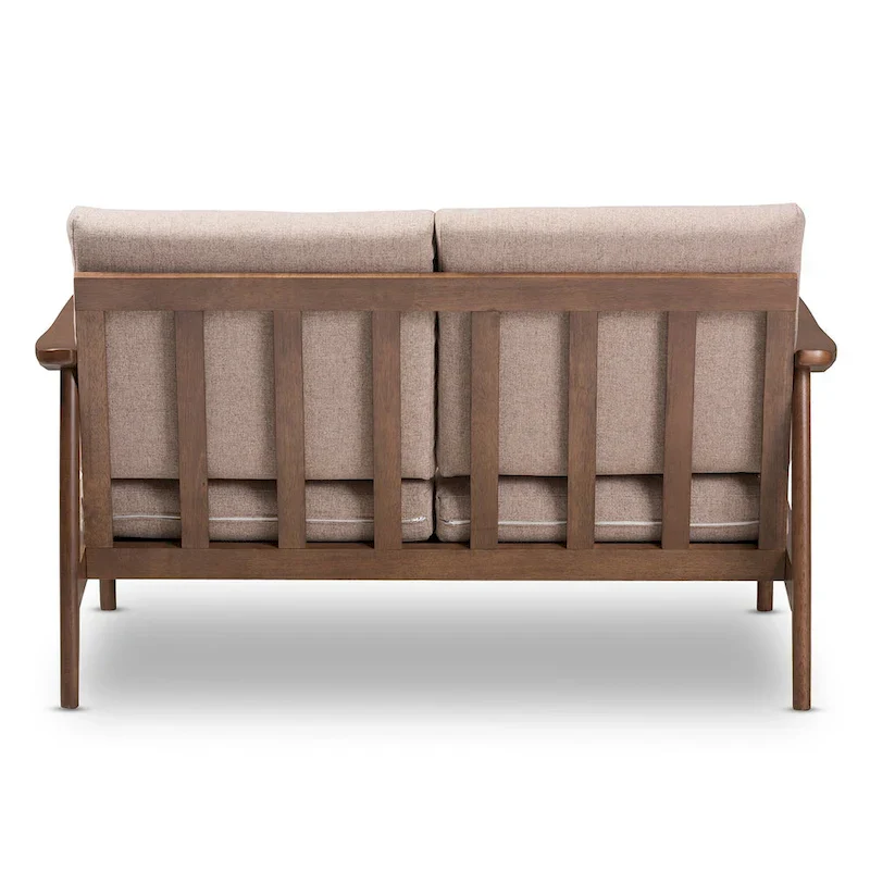 Brown Mid-Century Loveseat with Walnut Frame - Seats 2