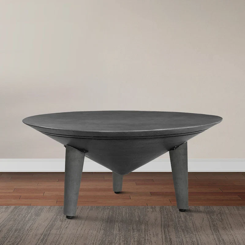 Venus 28 Inch Coffee Table with 3 Tapered Splayed Legs, Gray Mango Wood