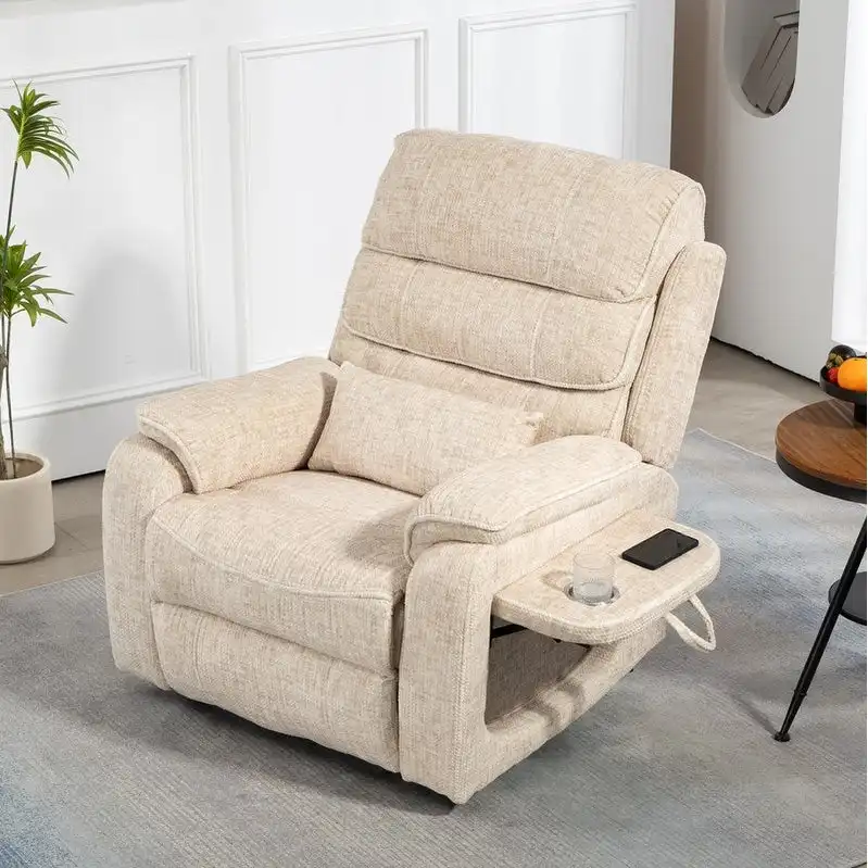 Dual-Motor Power Recliner with Massage & Heat – Cream / Grey / Beige / Brown, Single Seat