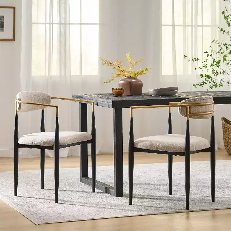 Christopher Knight Home Set of 2 Elmore Iron Upholstered Dining Chairs Beige/Black/Gold