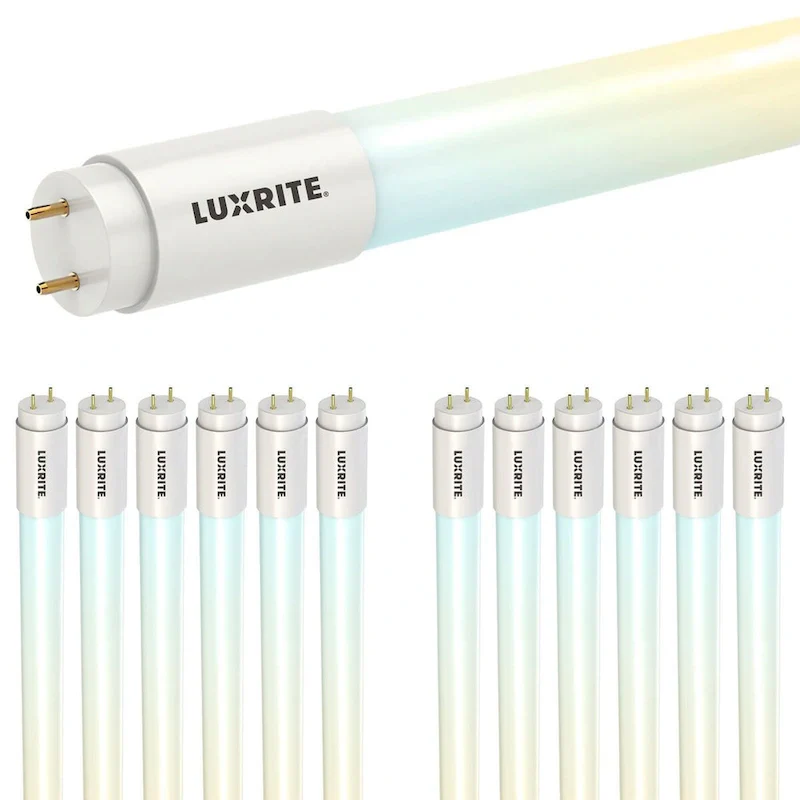 Luxrite 12-Pack 4FT T8 LED Tube Lights, 12W/15W/18W Tunable, 5CCT 3000K-6500K, Ballast Bypass, Up to 2250LM, UL, DLC - 12