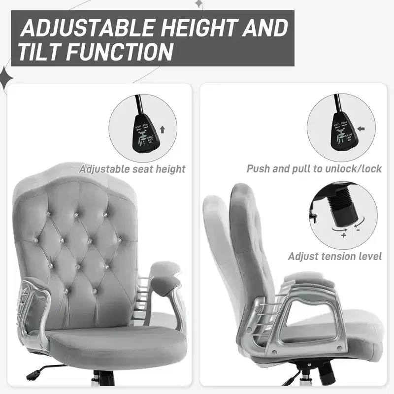 Velvet Office Chair Desk Chair with 360 Degree Swivel Wheels Adjustable Height Tilt Function