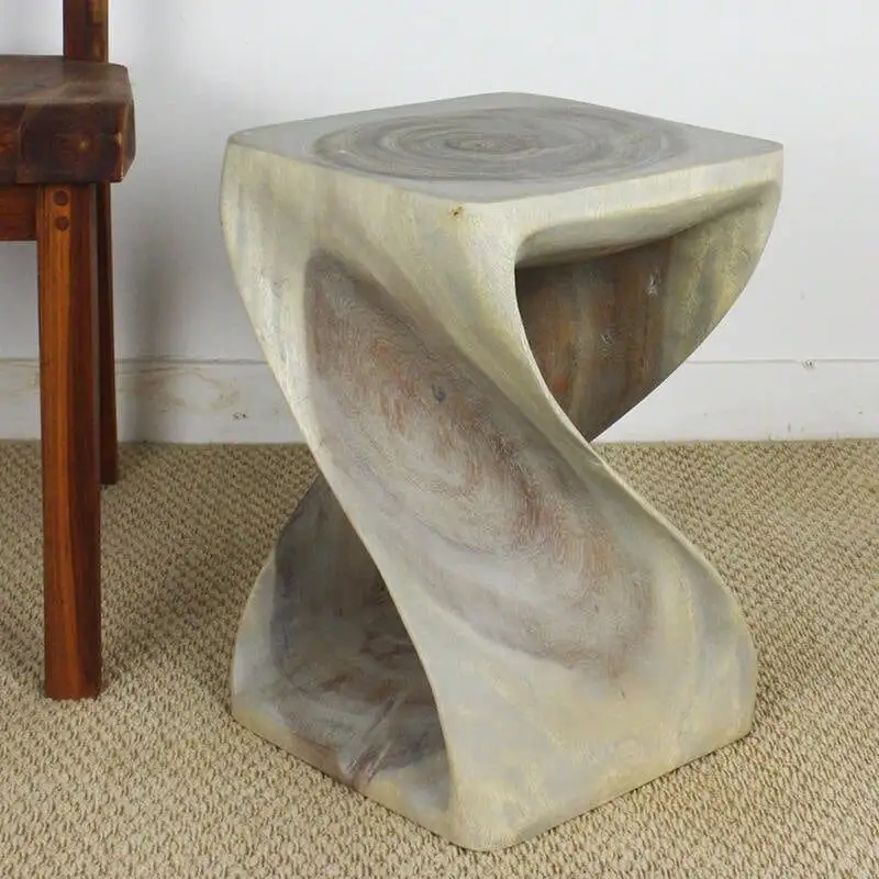 Haussmann Original Wood Twist Stool 12 X 12 X 18 In High Grey Oil - 12  x 12  x 18