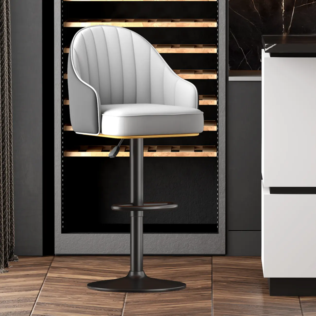 Adjustable Faux Leather Swivel Bar Stools with Backs