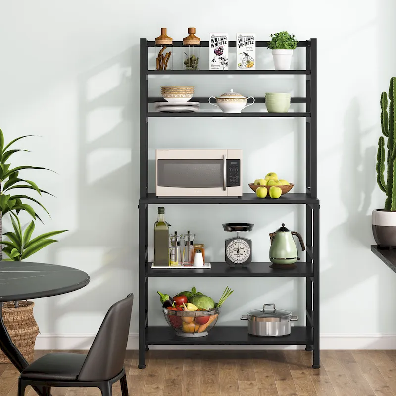 5-Tier Kitchen Bakers Rack with Hutch - Brown/Black/White