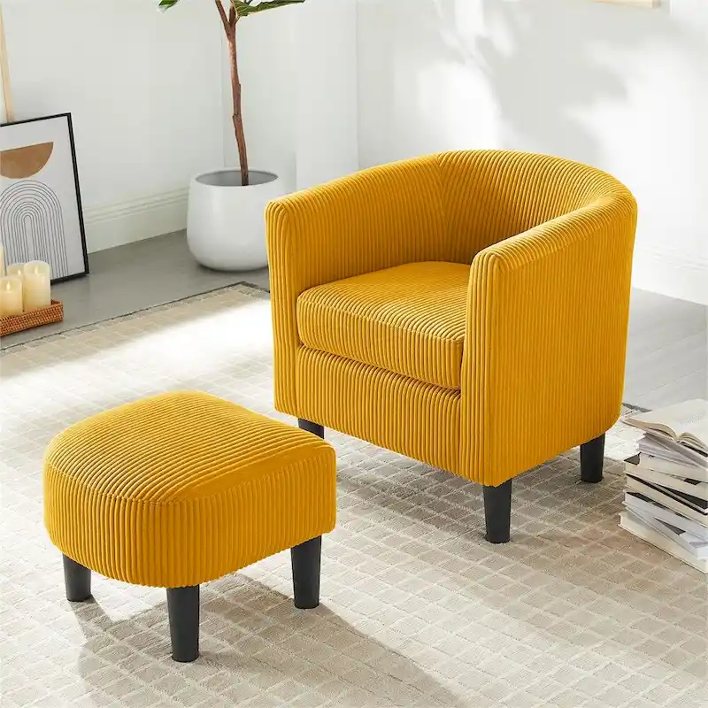 Modern Fabric Upholstered Accent Chair with Ottoman Foot Rest