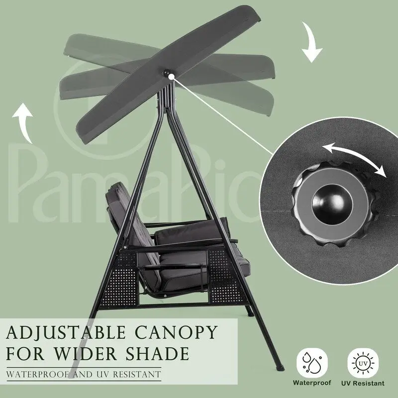 3-Person Metal Patio Swing with Canopy and Cushions - N/A