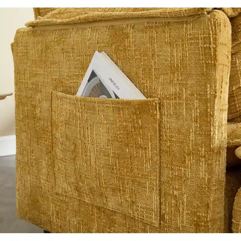 76.77 Chenille Upholstered Sofa with 2 Ottomans