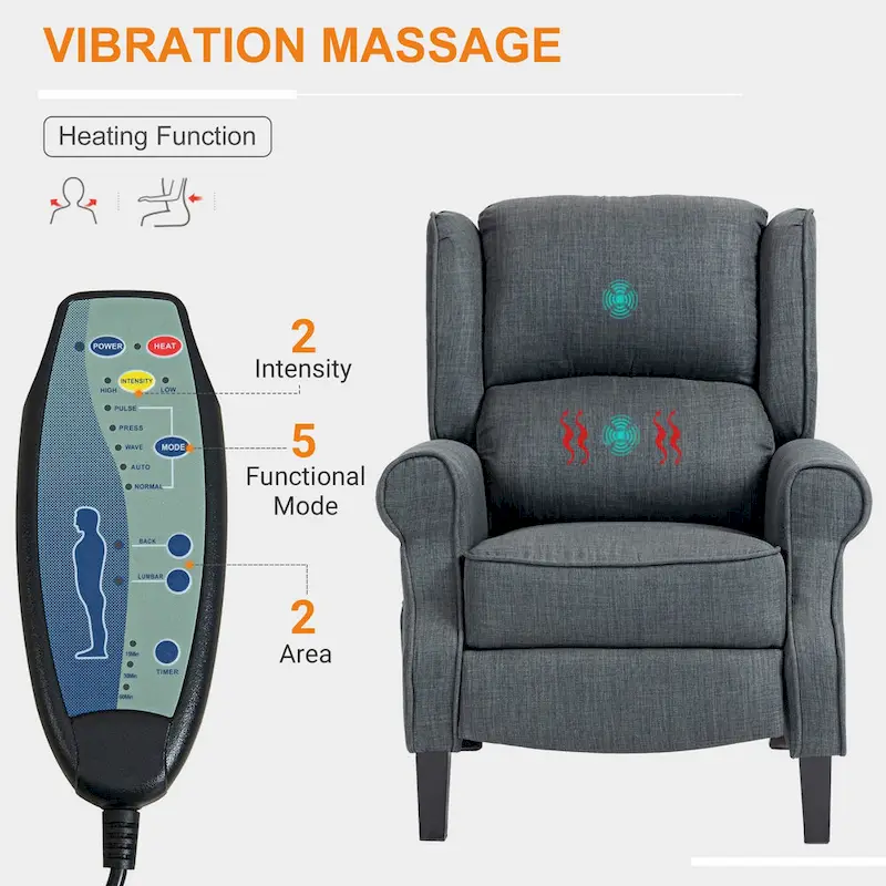 HOMCOM Wingback Heated Vibrating Massage Chair,Accent Sofa Upholstered Massage Recliner Chair Push-back with Remote Controller