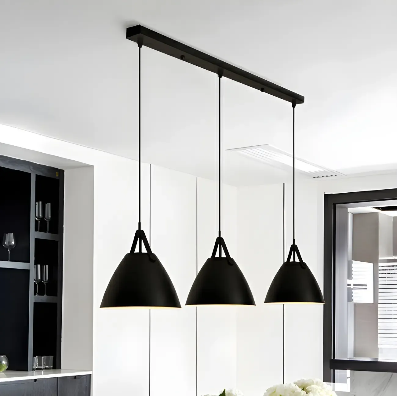 Modern Black Metal Adjustable Kitchen Island Pendant Light