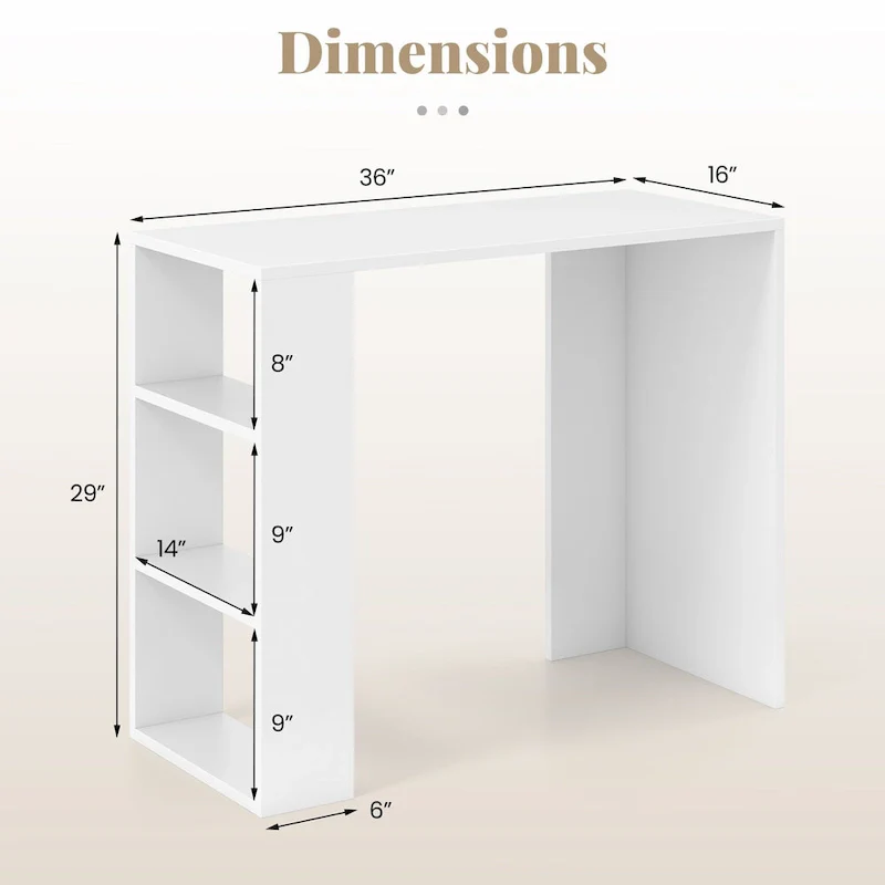 36 Compact Writing Desk w/ 3 Open Shelves Freestanding