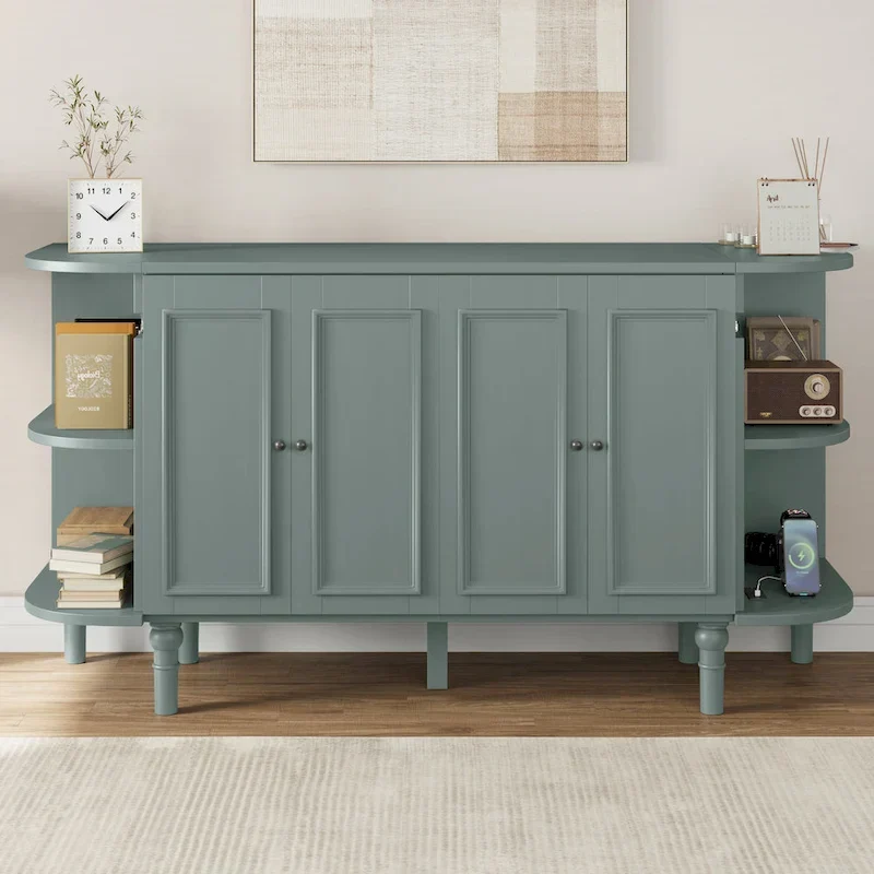 Farmhouse Murphy Bed Foldable Platform Bed Convertible Chest Cube Cabinet Bed with Curved Shelves and Charging Station