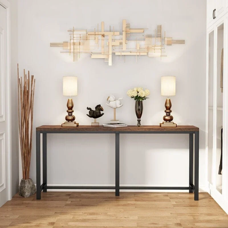 70.9 Rustic Gold Console Table for Living Room