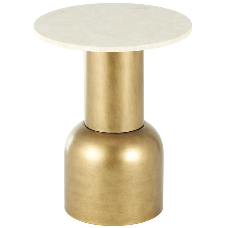 Round Pedestal Side Table with Marble Top - Gold/Cream