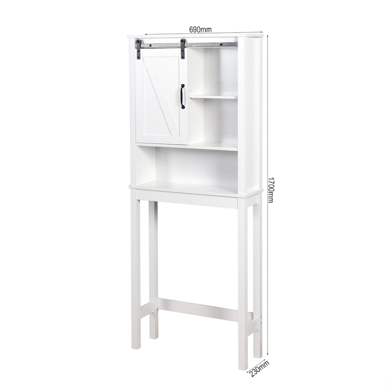 Over-the-Toilet Storage Cabinet With Adjustable Shelves and A Barn Door