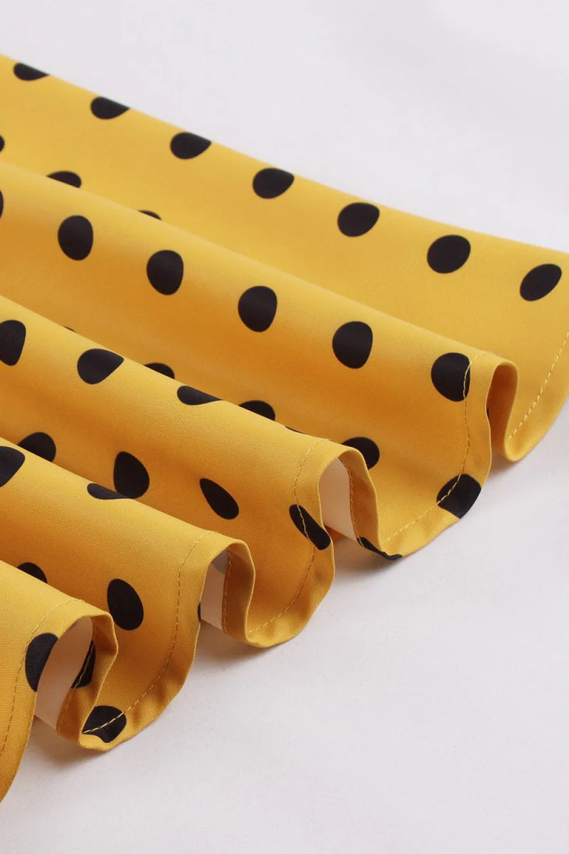 Spaghetti Straps Polka Dots Yellow 1950s Dress