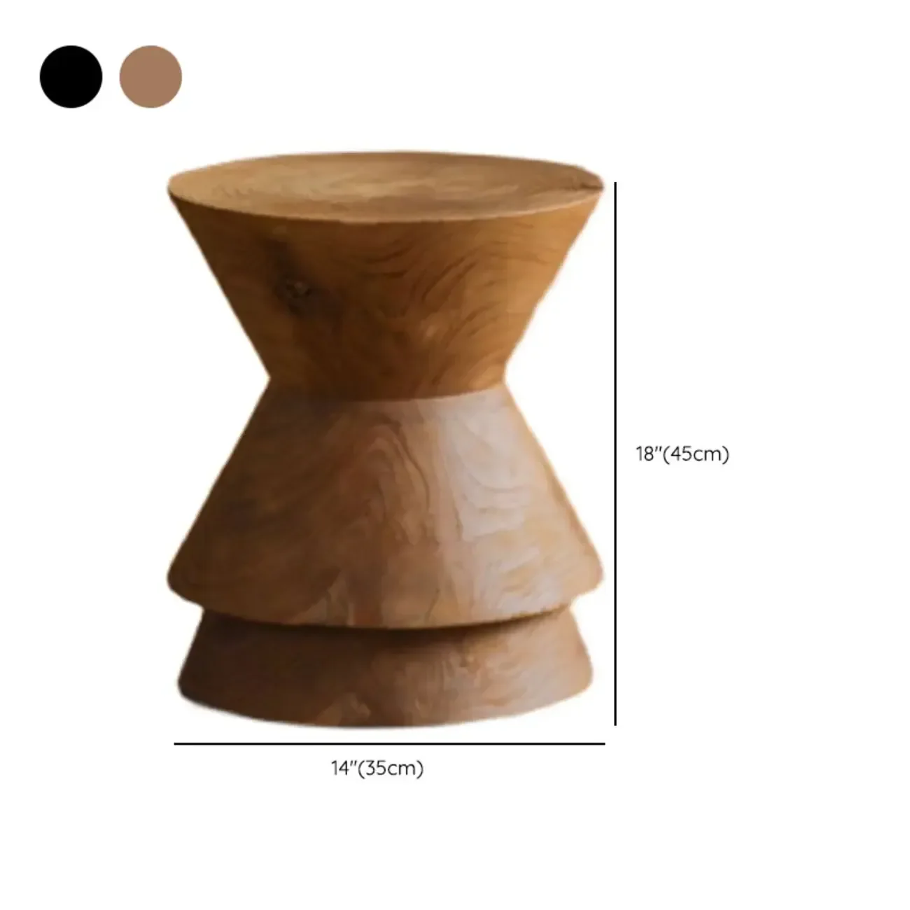 Small Round Modern Pine Wood Side Table with Drum Base