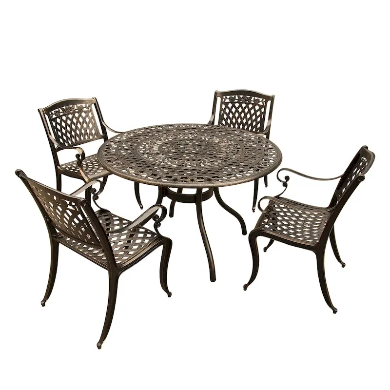 Rose Outdoor Lattice 48 inch Bronze Round Dining Set with Four Chairs - N/A