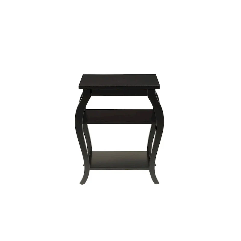 HomeRoots 23   Black Wood Bow Leg End Table With Two Shelves - 20   W x 18   D x 23   H