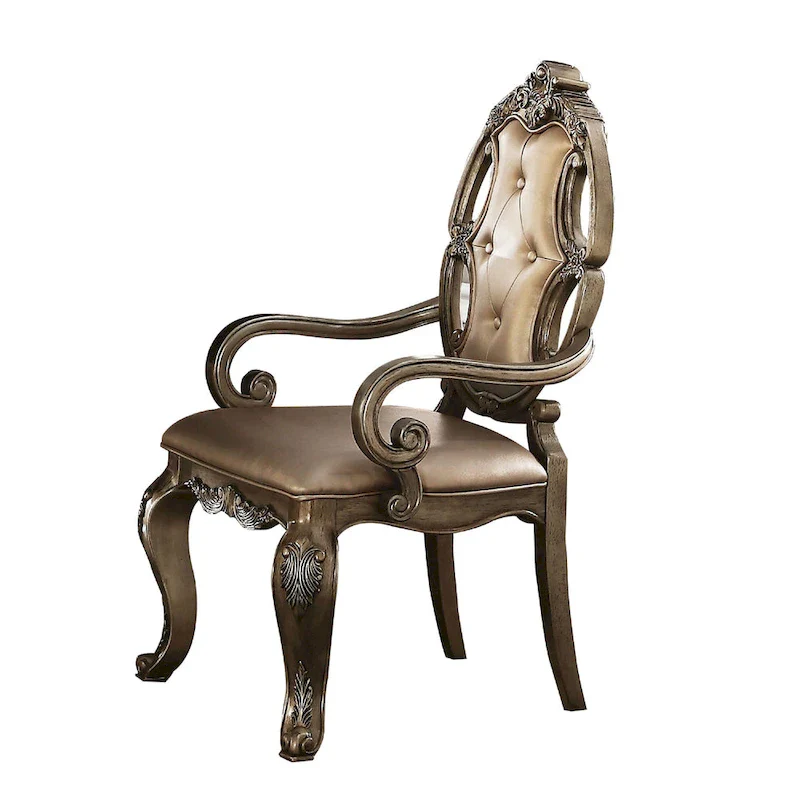 26 Inch Dining Chair, Faux Leather, Set of 2, Champagne Gold