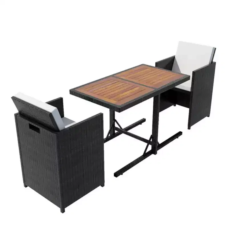vidaXL Garden Table And Chair Black PE Rattan Medium Removable Covers