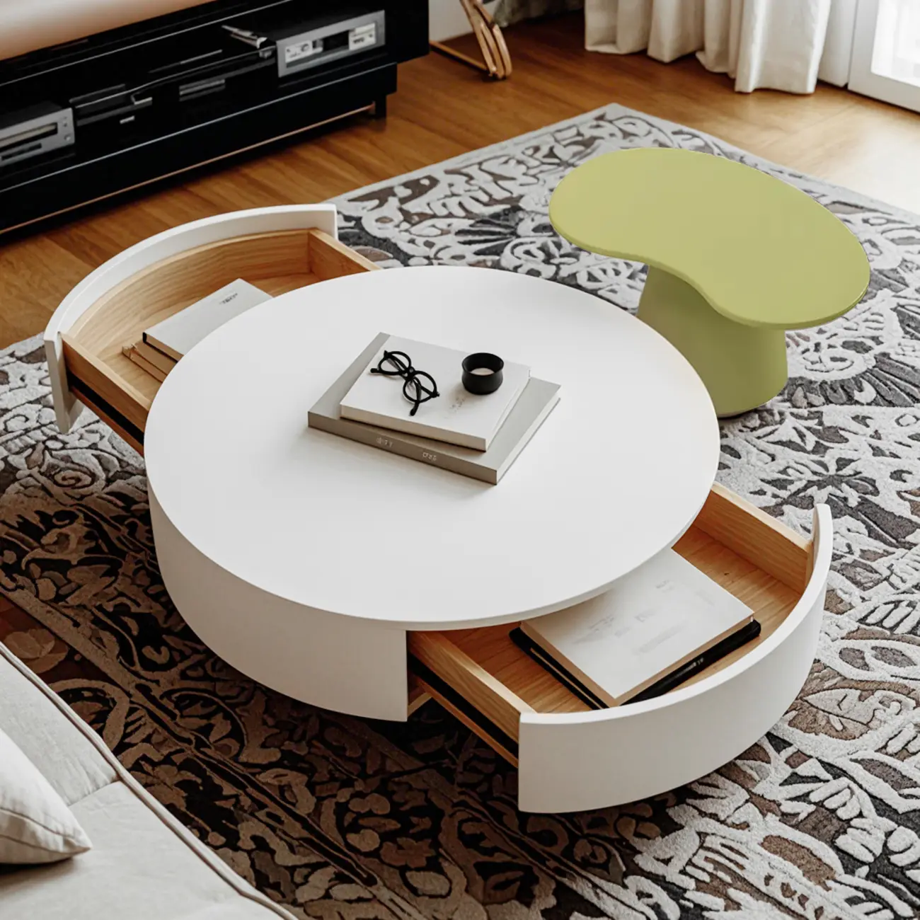Modern Wooden White Round Nesting Coffee Tables