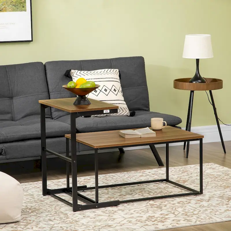 Industrial Coffee Table With Metal Frame & Adjustable Foot Pads