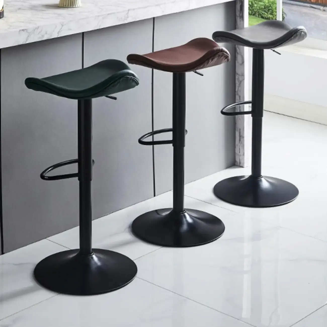 Saddle Black Pedestal Swivel Adjustable Bar Stool