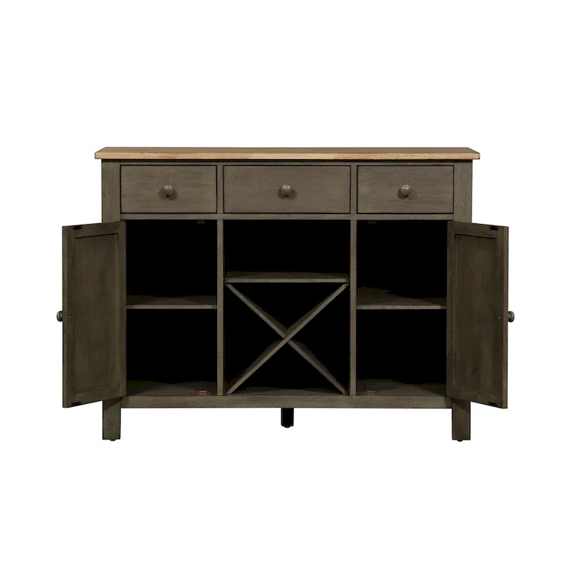 Grey & Sandstone Buffet Server – 3 Drawers, 2 Doors, Wine Storage