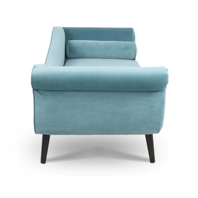 Upholstered Chaise Lounge with Scroll Arms, Accent Pillow & Solid Wood Legs