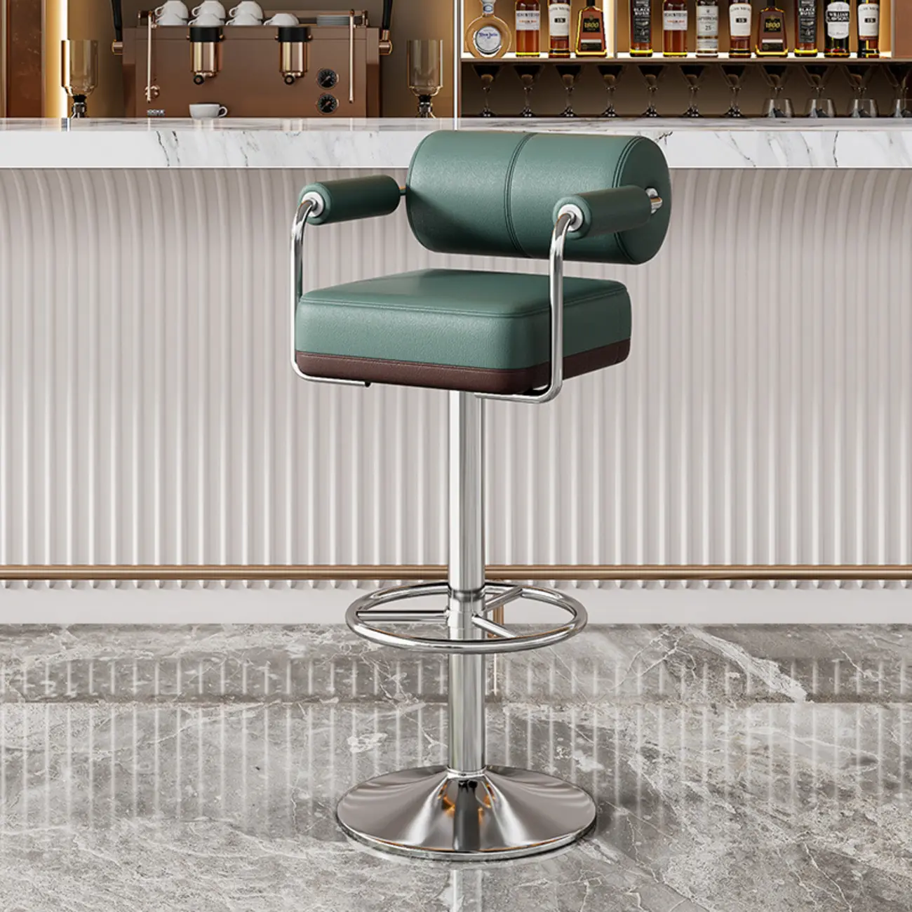 Square Adjustable Leather Gold Legs Swivel Bar Stools