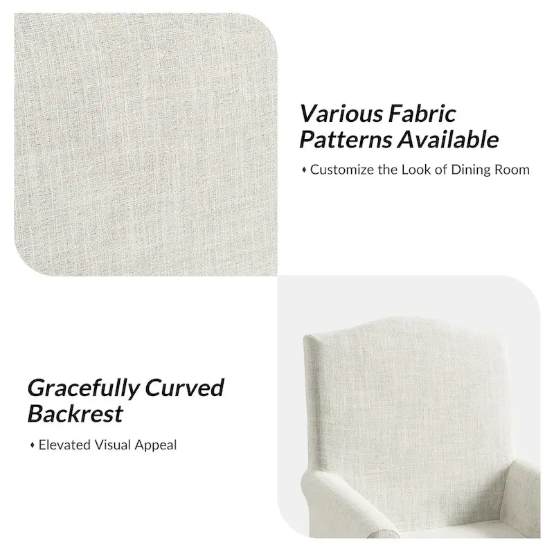 Upholstered Slipcover Arm Dining Chairs with Solid Wood Legs Set of 2
