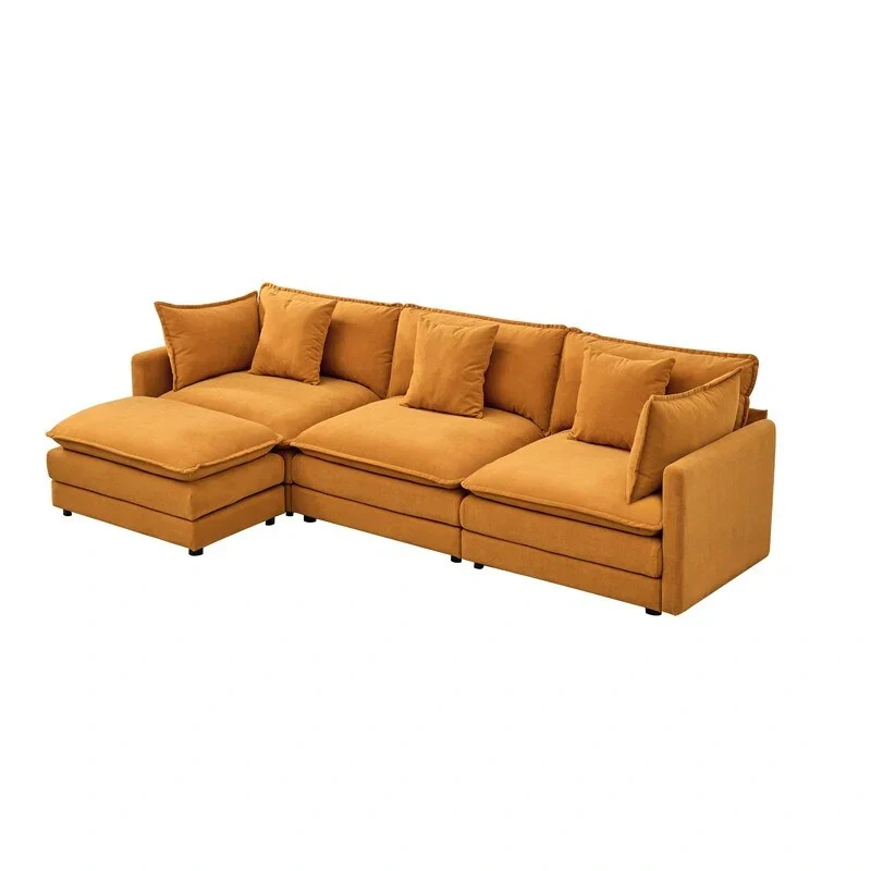 110.2 Chenille Three Seater Upholstered Sofa, Ottoman