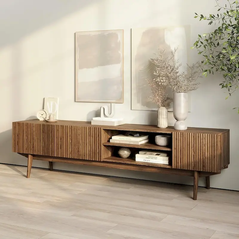 TV Stand Console Fits TV's up to 65 in. with Wood Legs in Mid Century Modern Scandinavian Design