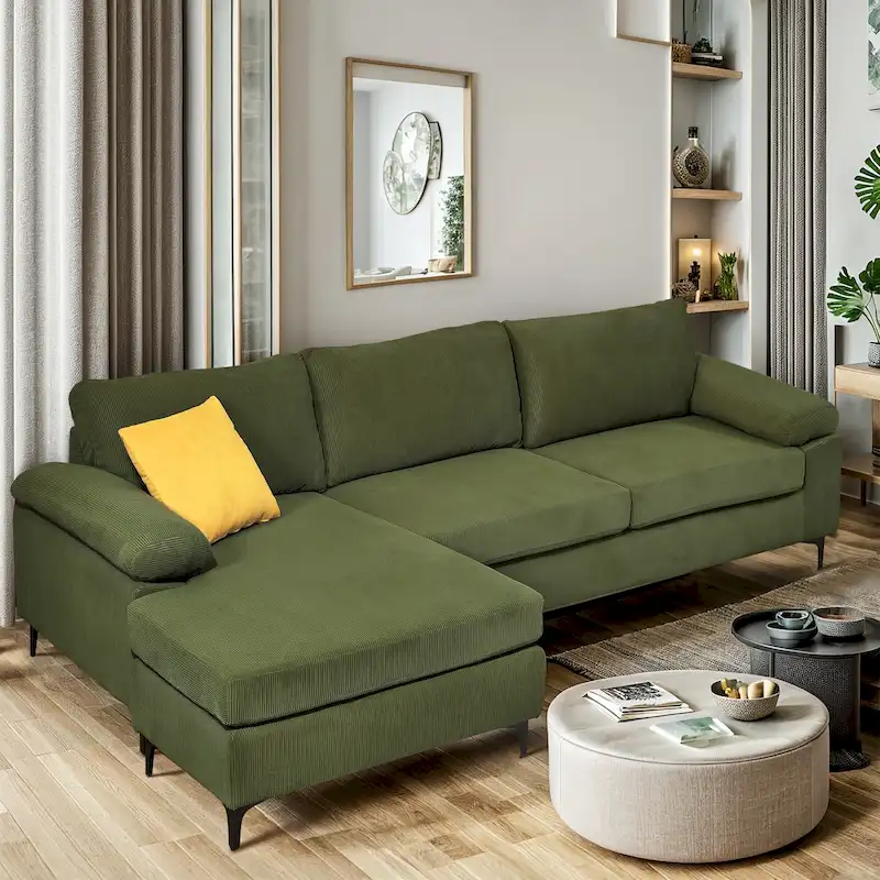 Modern Polyester Convertible Chaise Sofa with Metal Legs for Living Room