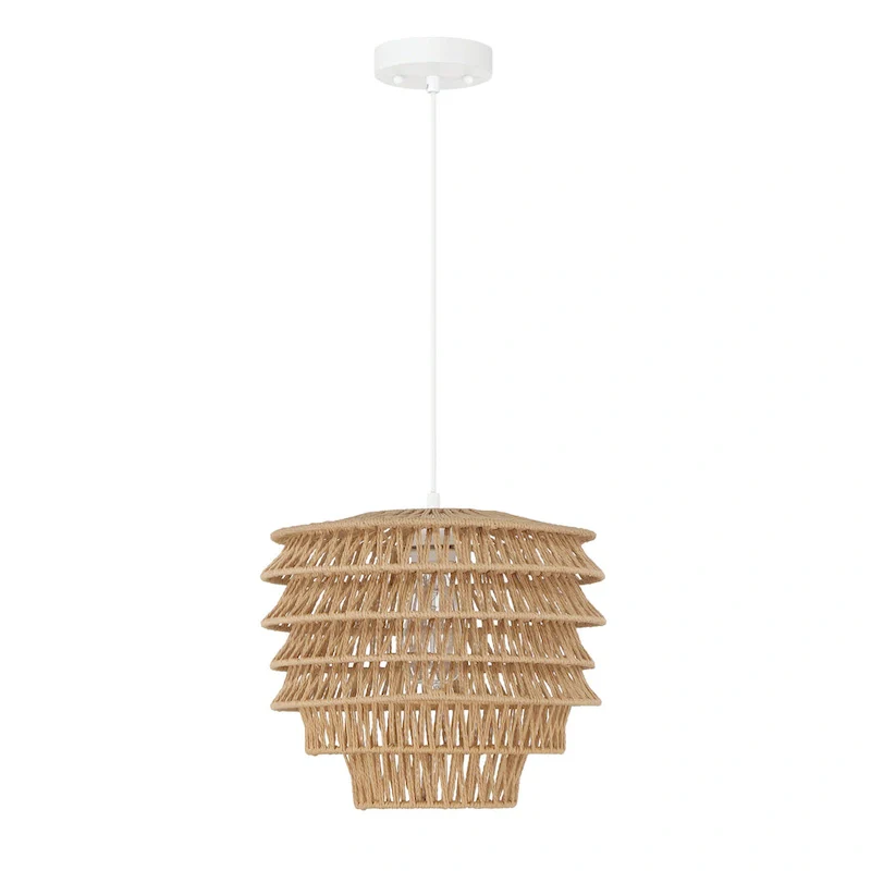Handwoven Paper Rope and Metal Ceiling Pendant Lamp - 13.4 L x 13.4 W x 15.2 H