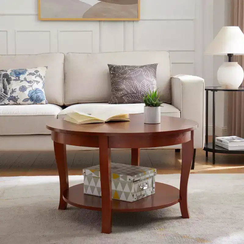 30 Round Coffee Table, 2 Tier Wood Center Table, Circle Accent Table, Sofa Side Table for Living Room Bedroom Apartment Office