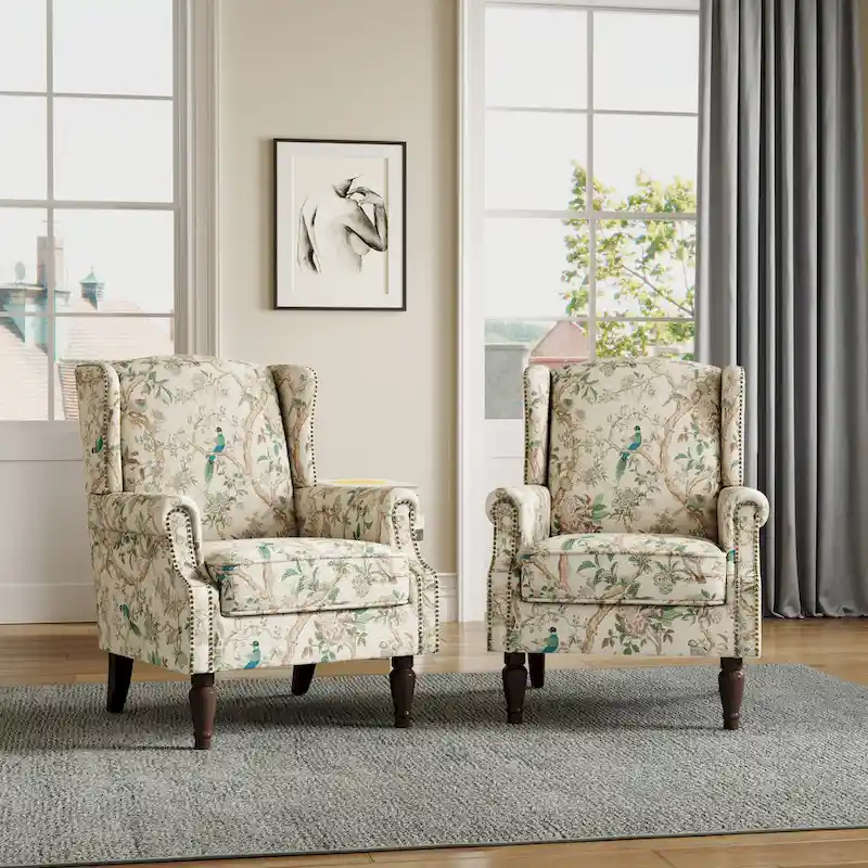 Traditional Nailhead Trim Armchair Accent Chairs Set of 2