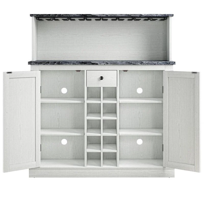 Buffet Bar Cabinet with Wine Rack - 10-Bottle Storage (Grey/White)