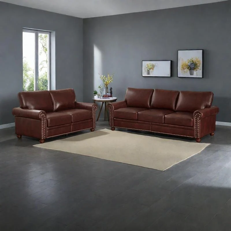 Mid-Century Modern Faux Leather Sofa with Storage