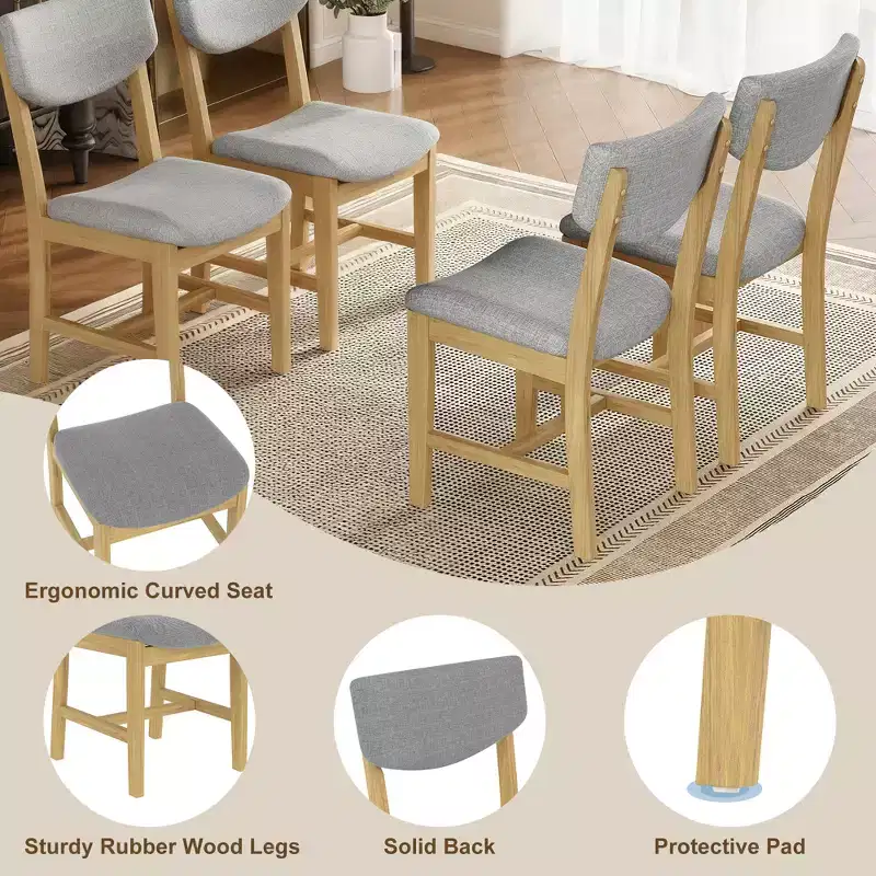 GDFStudio Dalton 4-Piece Wood Dining Chair with Gray Upholstered Cushion