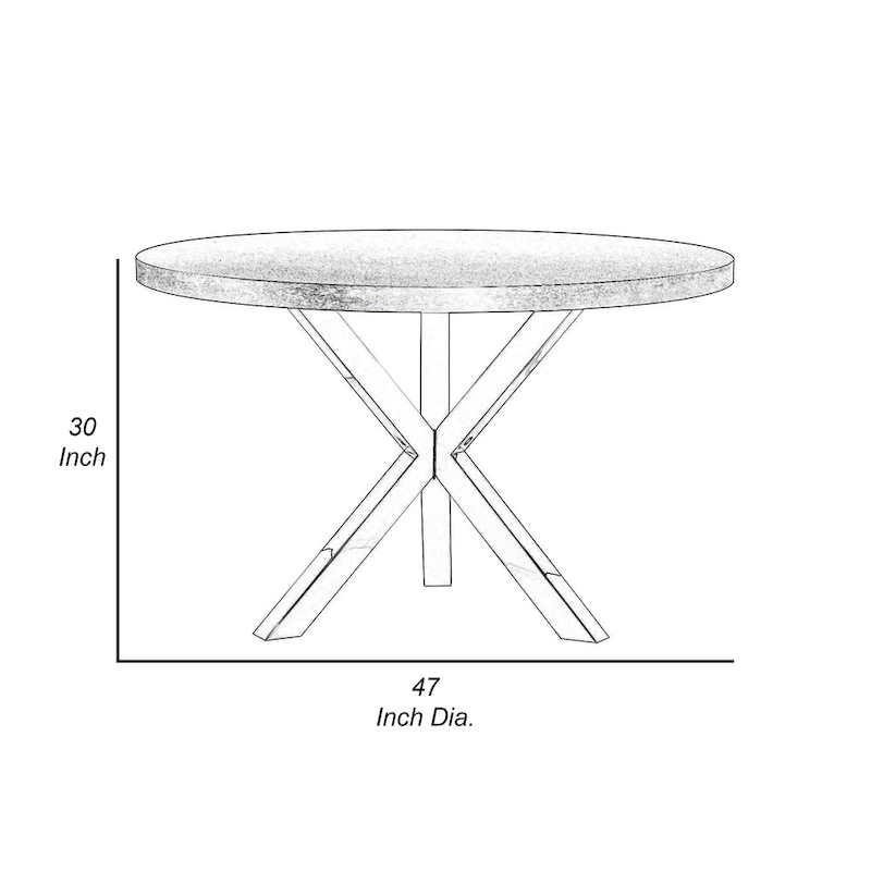 Emi 47 Inch Round Dining Table, X- Cross Brushed Steel, Walnut Brown Wood