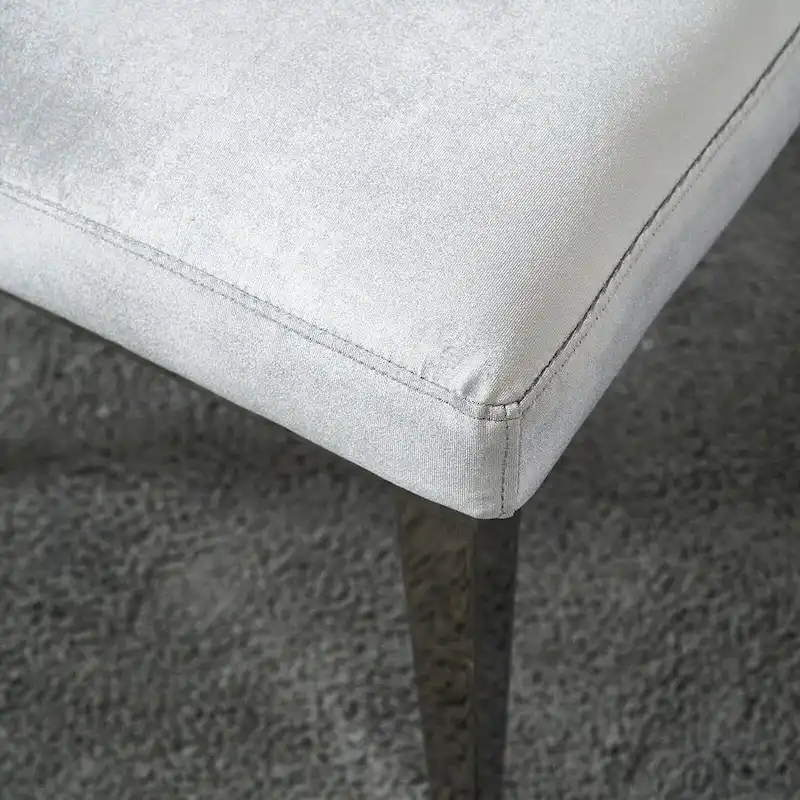 Velvet Dining Room Chairs with Reticulate Texture Back and Metal Trim Top