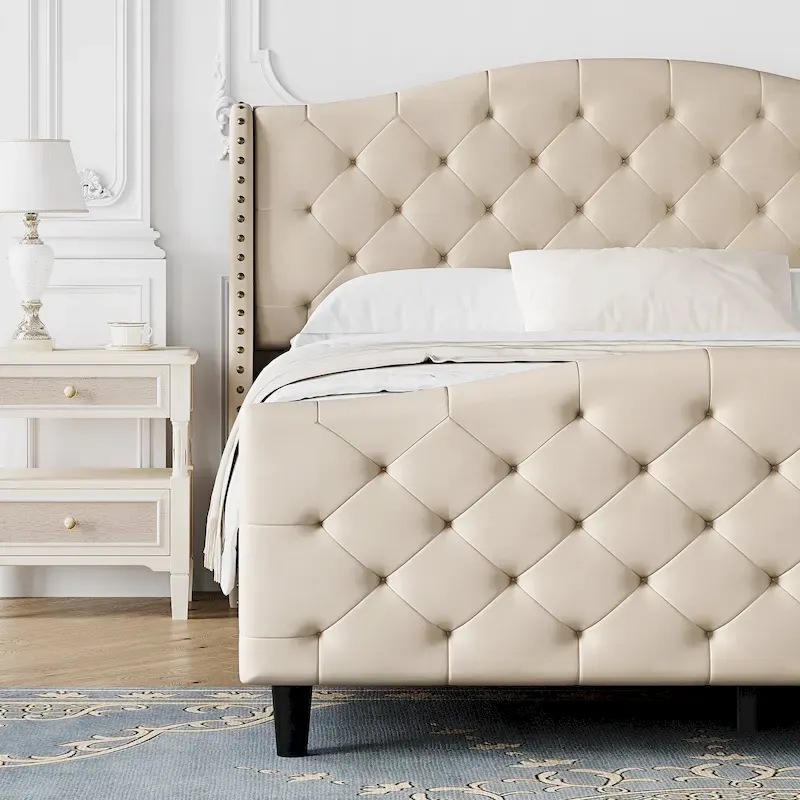 Bed Frame With Velvet Upholstered Headboard And Footboard
