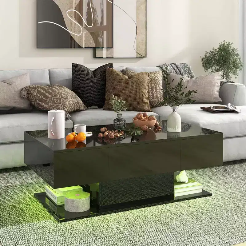 Costway LED Coffee Table with 2 Drawers 20-Color Dimmable LED Lights & Remote Control White/Black