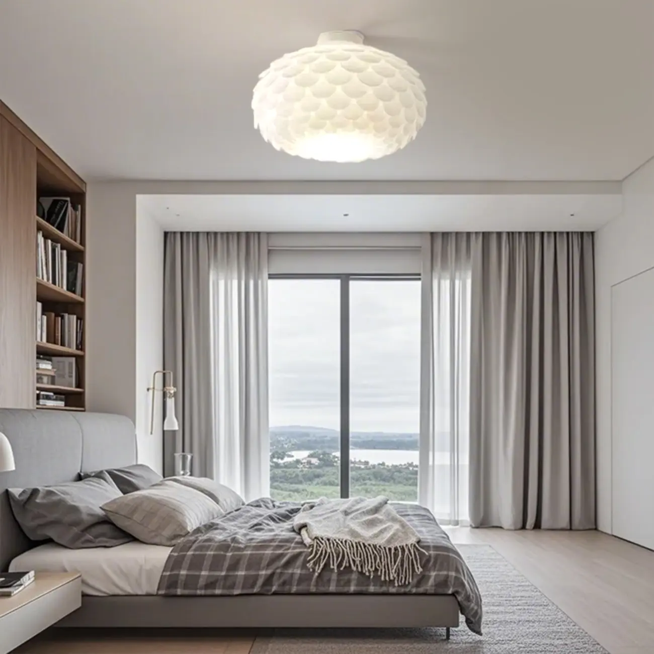 Scalloped White Acrylic Dome Semi Flush Ceiling Light