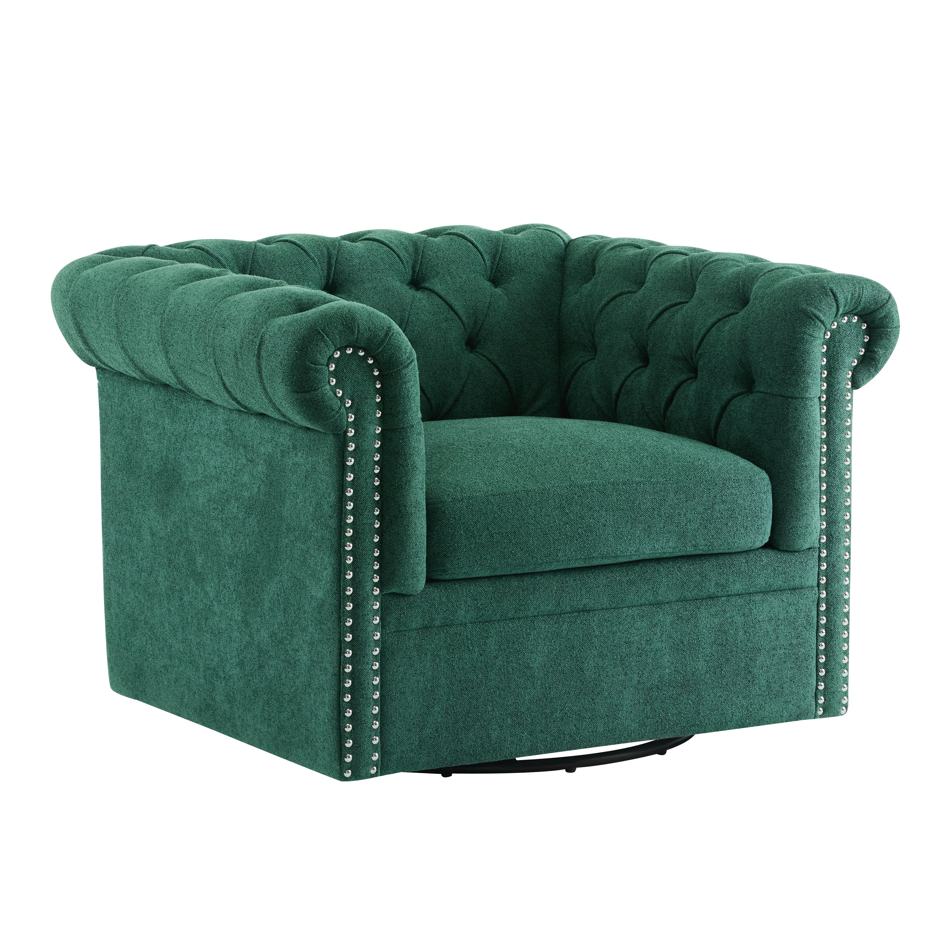 Chesterfield Swivel Club Chair Tufted Faux Leather with Nailhead Trim