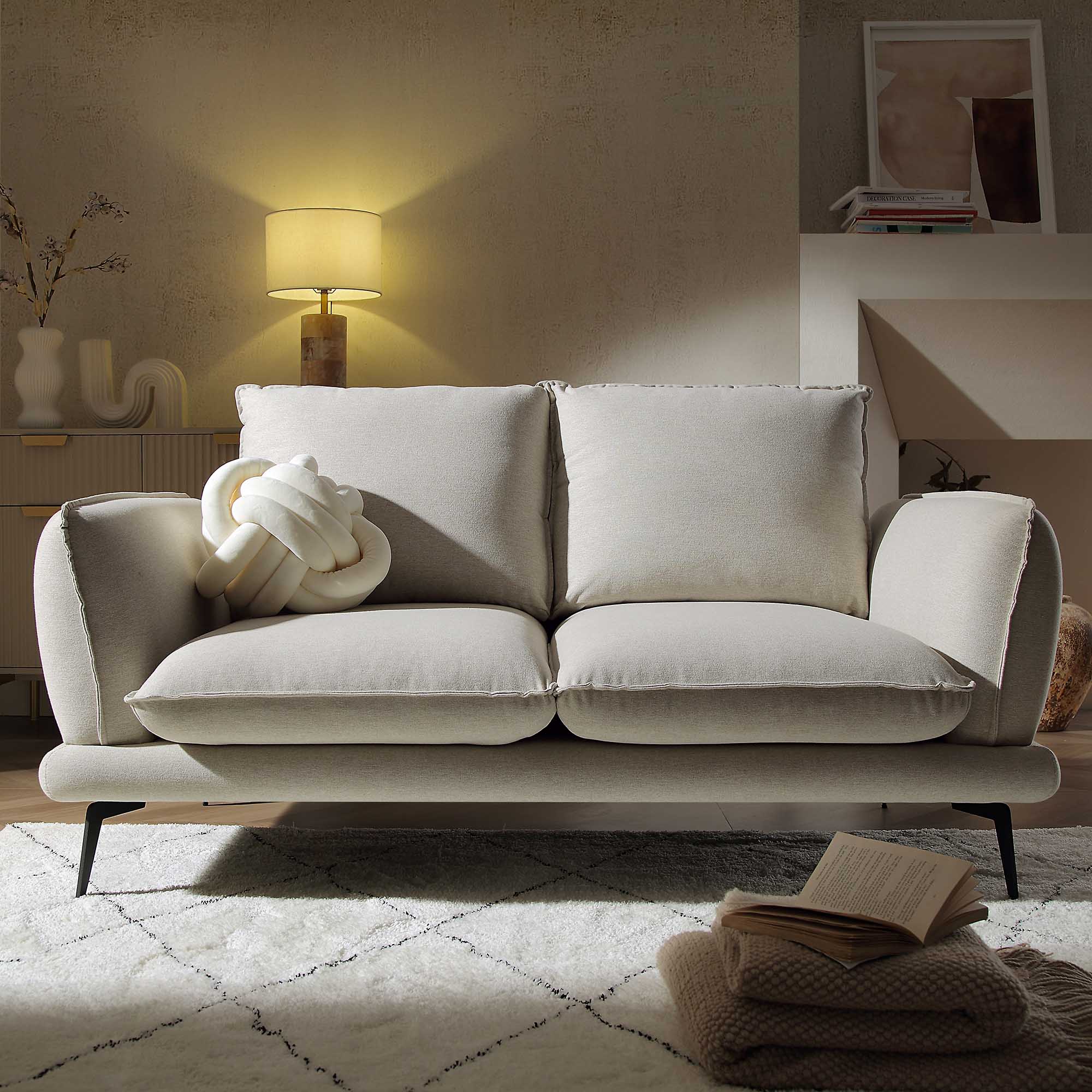 Oatmeal Fabric Sofa, 2-Seater